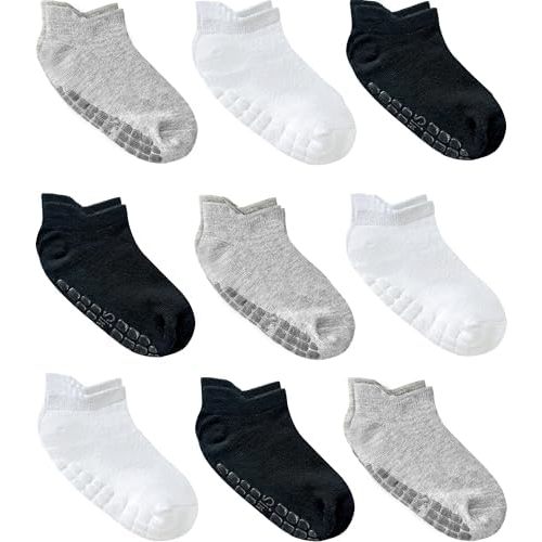 Simply Kids Baby Non-Slip Ankle Socks (9 Pairs) – Superior Grip, Soft Cotton, for Active Toddler Girls & Boys (Ages 0-7)