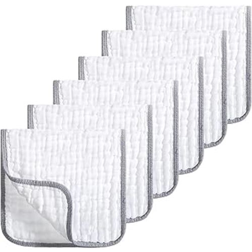 Looxii Muslin Burp Cloths 100% Cotton Muslin Cloths Large 20''x10'' Extra Soft and Absorbent 6 Pack Baby Burping Cloth (White