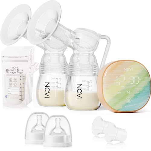 NCVI Double Electric Breast Pump XB-8122-2 with 4 Modes 9 Levels, Breastfeeding Pump with 21/24mm Flanges, Rechargeable Milk Pump Ultra-Quiet for Home & Travel, LED Touchscreen