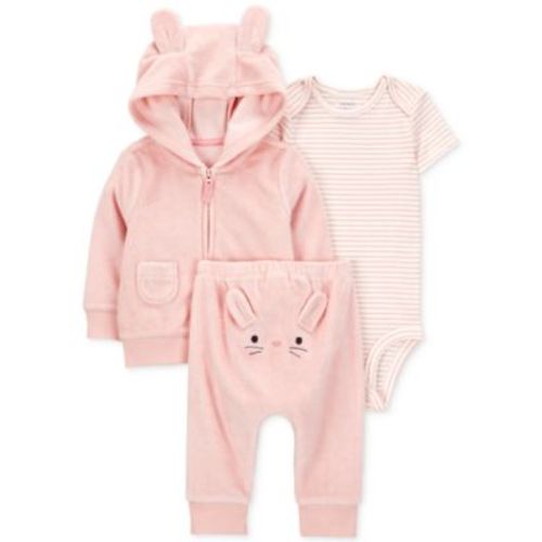 Baby Girls Bunny Little Hooded Cardigan, Bodysuit & Pants, 3 Piece Set