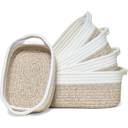 Storage Basket Set – 5-Piece Baskets for Organizing Home, Shelves, Nursery, Bathroom, Dog Toys, Small to Large Decorative Baskets – White and Mixed Brown