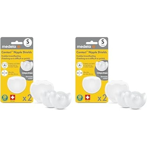 Medela Contact Nipple Shield for Breastfeeding, 20mm Small Nippleshield, for Latch Difficulties or Flat or Inverted Nipples, 2 Count with Carrying Case, Made Without BPA (Pack of 2)