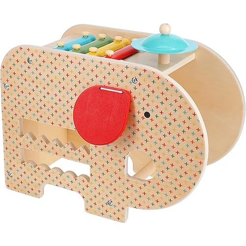 Petit Collage: Wooden 5-in-1 Elephant Music Toy - 5 Different Instruments - Sturdy Wood Construction, Non-Toxic and Safe for Kids, Ideal for Ages 3+