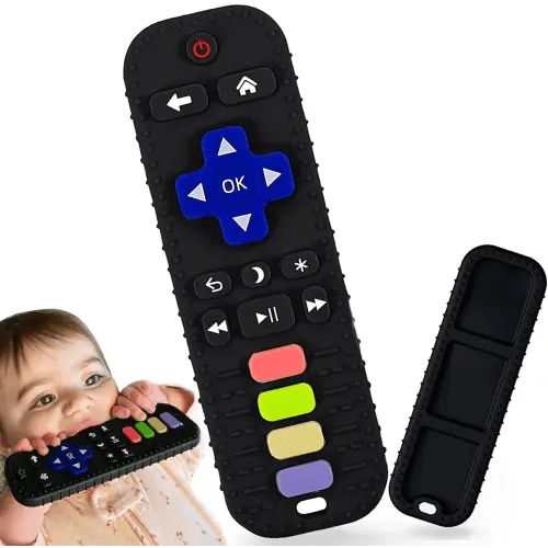 Baby Teething Toys, Silicone Teethers Toys for Babies 0-24 Months, Remote Control Shape Baby Teethers Chew Toys, BPA Free Freezable Relief Molars Gums Pain (Black)