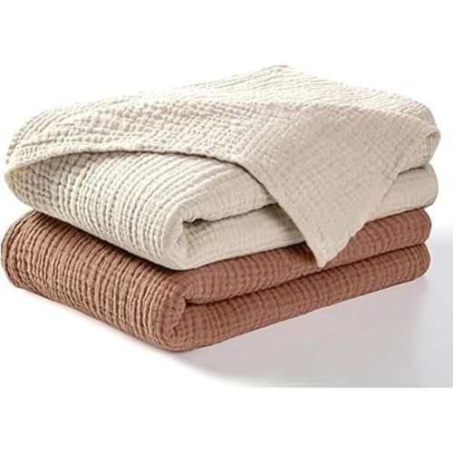 Muslin Blankets for Newborn,2 Pack,Muslin Cotton Blankets for Boys,Girls,100% Cotton,Soft and Breathable Baby Receiving Swaddle Blanket,44x44 Swaddle Blanket | Brown and Acru