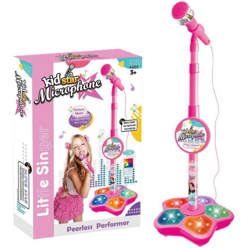 Limited Time Deal karymi Stand Up Microphone Kids Child Microphone with Adjustable Stand for Kids Karaoke Machine with Lights Girls Party Pastime Sing Musical Toy with Flashing Lights Toys Age 6-8