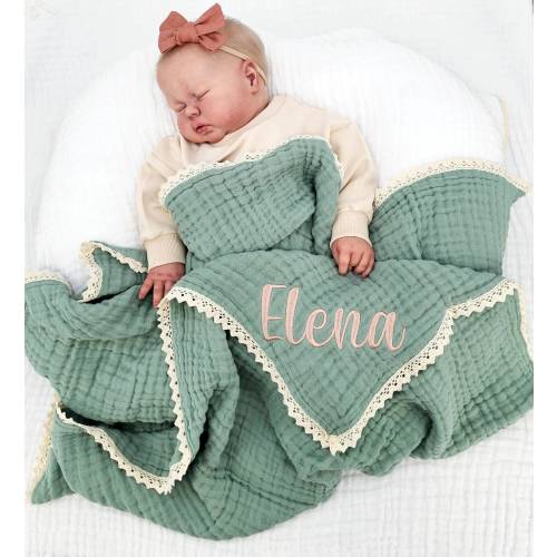 Personalized baby blanket, organic muslin blanket, baby swaddle blanket, embroidered name newborn gift, baby shower gift