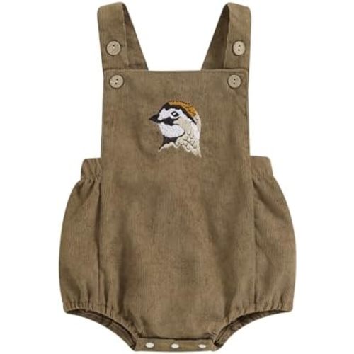 Pudcoco Infant Baby Boys Girls Overalls Sleeveless Mallard Duck Embroidery Corduroy Rompers Newborn Summer Outfit