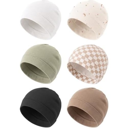 Konssy 6-Pack Baby Beanie Hats for Newborns, Soft Infant Caps for Boys & Girls, 0-6 Months