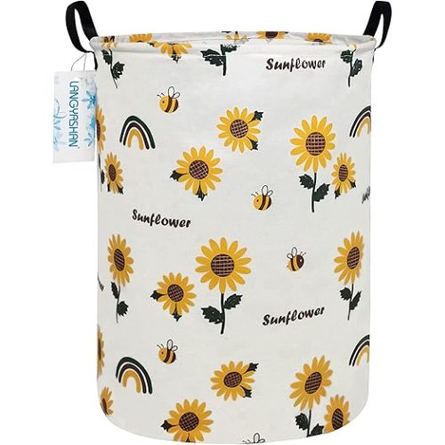 LANGYASHAN Storage Bin, Canvas Fabric Collapsible Organizer Basket for Laundry Hamper,Toy Bins,Gift Baskets, Bedroom, Clothes,Baby Nursery (Sunflower)