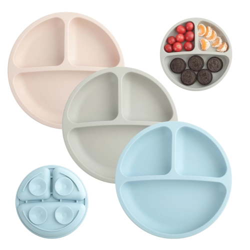 Fulande 3 Pack Suction Toddlers Plates, Divided Suction Plates for Baby,100% Food Grade Silicone Baby Plates, Safe Grip Dishes for Toddlers Self Feeding Training