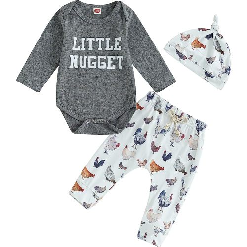 Twopumpkin Infant Baby Boy Farm Letter Bodysuit Romper and Long Pants Newborn Coming Home Outfit Cute Clothes Sets with Hat