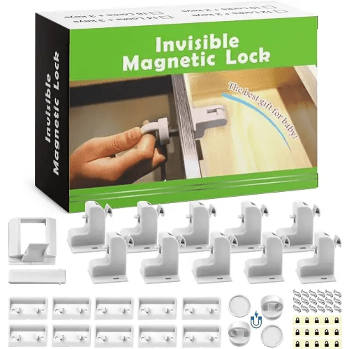Cabinet Lock for Babies, Magnetic Child Safety Lock, Cupboard and Drawer Baby Proofing Lock, Invisible Magnetic Lock, Easy Installation (10 locks + 2 keys)