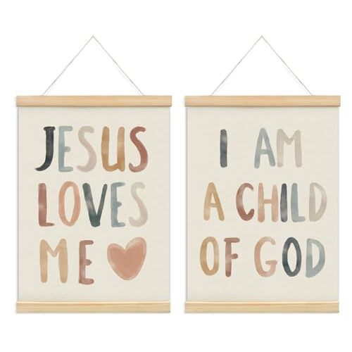 foedor Christian Jesus Decor Wall Art,Christian Home Decor,Jesus Gifts Child of God Boho Decor for Nursery Baby Kids,Christian Gifts for Church Newborn Baby Room Home School 12x16 Inch,Set of 2