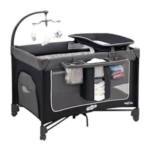 Pamo Babe Magic Fold Pack and Play with Bassinet 1 Step Set Foldable Playards Baby Playard with Changing Table Portable Playpen with Zip Door