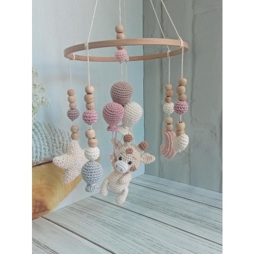 Crochet Giraffe Baby Mobile: Boho Nursery Decor, Star & Moon