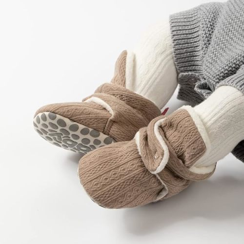 Sawimlgy Newborn Infant Baby Girl Boy Cotton Booties Stay On Sock Slippers Soft Bedroom Shoes Non-Skid Ankle Boots With Grippers Toddler Crib Warm Shoe First Walker Birthday Shower