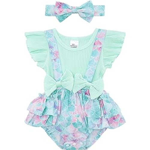 UNICOMIDEA Baby Girls Clothes 0-18 Months Bodysuit Ruffle Sleeve Newborn Outfit Romper With Headband