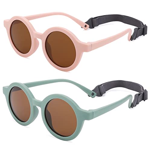 COASION Baby Polarized Round Sunglasses Flexible Rubber Shades with Strap for Toddler Newborn Infant Ages 0-24 Months