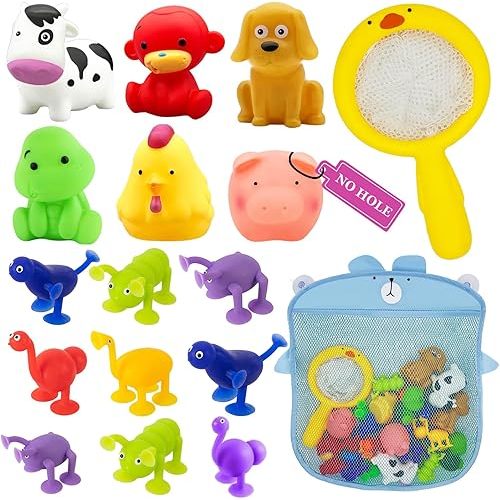 Suction Bath Toys for Toddler-1-3 - Mold free Bath Toy For Infants 6-12 Months - Bath toys Storage Organizer Toddlers Age 2-4 - Baby Bathtub Water Pool Toys - Present Gifts for 1 2 3 Year Old Boy Girl