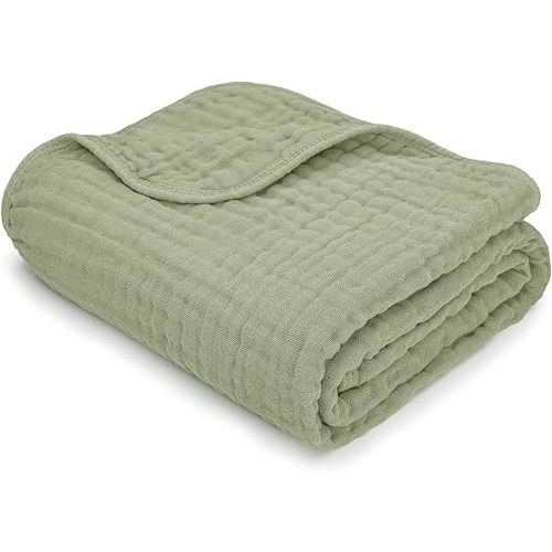 Comfy Cubs Muslin Baby Blanket - Soft, Lightweight, 6-Layer Cotton Swaddle Blankets for Newborns, Infants & Toddlers - 40" x 40" Large, Breathable & Versatile for Sleeping & Tummy Time - Sage
