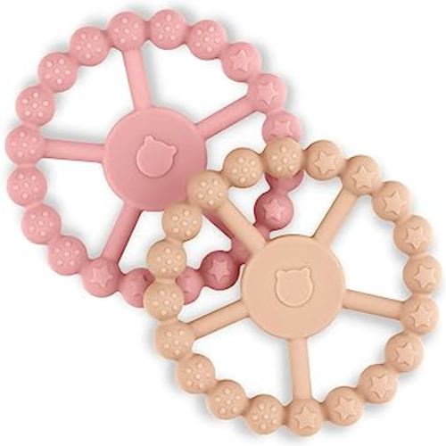 Silicone Sensory Teething Ring, 2Pack Baby Teethers Chew Toys for Infant, Boys and Girls, Food Grade Silicone, BPA & Phthalate (Dreamy Color)