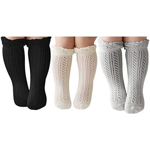 ACTLATI 3 Pairs Baby Girls Boys Knee High Socks Cotton Newborn Knit Stockings for 0-24 Months Infants Toddlers