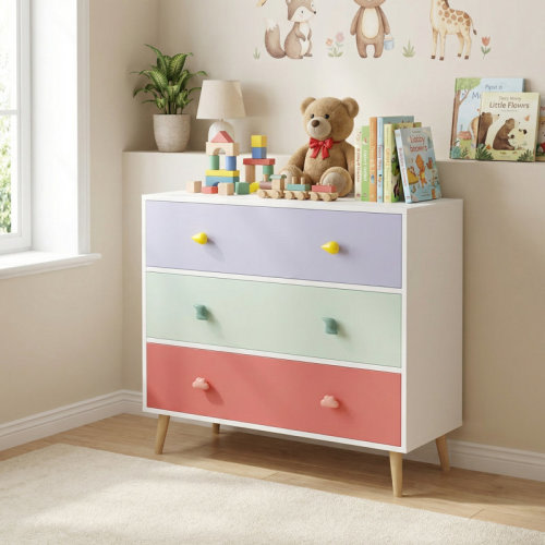 17 Stories Kids 3 Drawer Dresser, Colorful Storage Cabinet, Baby Nightstand For Nursery, Bedroom, Toddler Room, Living Room, Closet & Apartment | Wayfair