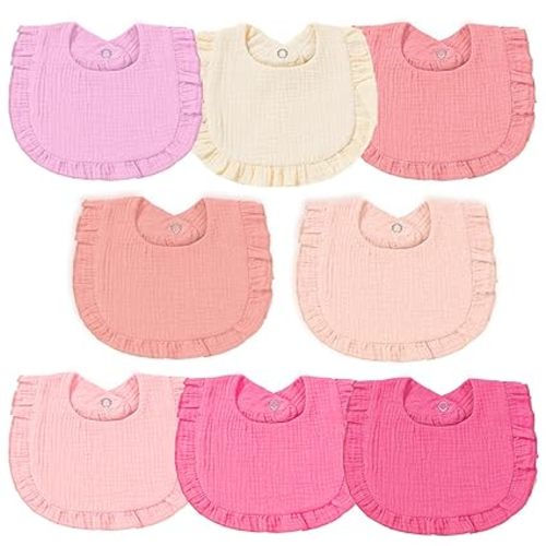 Baby Muslin Bibs, Bandana Drool Bib for Girls, Adjustable 100% Cotton Soft Baby Bibs for Drooling and Teething Organic Solid Colors Lap-Shoulder
