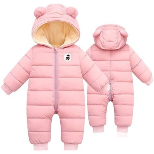 Baby Girls Snowsuit Hooded Newborn Coat for 0-24 Months, 0-6 Months