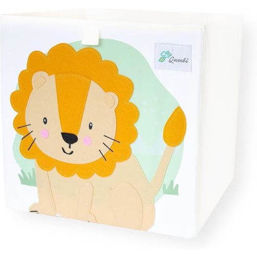 Storage Cube- Organizer for Nursery, Playroom, Bedroom, Closet. Foldable Box 13x13x13 inches. Children's Toy Box, Diaper Caddy, Clothing Basket, Book Bin, Baby Essentials & Gift (Lion)