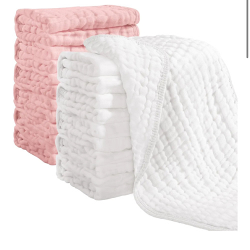 Looxii Muslin Burp Cloths 100% Cotton Muslin Cloths 12 Pack Large 20''x10'' Extra Soft and Absorbent Baby Burping Cloth for Boys and Girls (White+Pink)