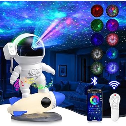 Astronaut Galaxy Projector for Bedroom, Star Projector Galaxy Light with App & Remote Control, White Noises, Bluetooth Speaker, Rocket Night Light for Kids, Ceiling, Gifts, Room Decor
