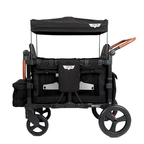Keenz VYOO Stroller Wagon with Canopy - Foldable Design for Easy Storage, 5 Seating Positions for Kids, Enhanced Child Safety, All-Terrain Mobility, 4-Passangers, Black