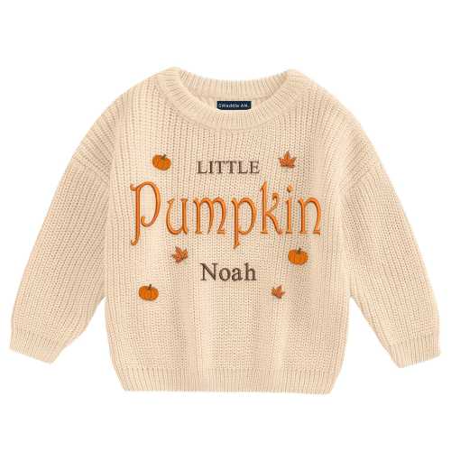 Personalized Little Pumpkin Baby Sweater, Embroidery Halloween Knit Jumper, Halloween Sweater, Embroidered Pumpkin Sweater, Halloween Gift