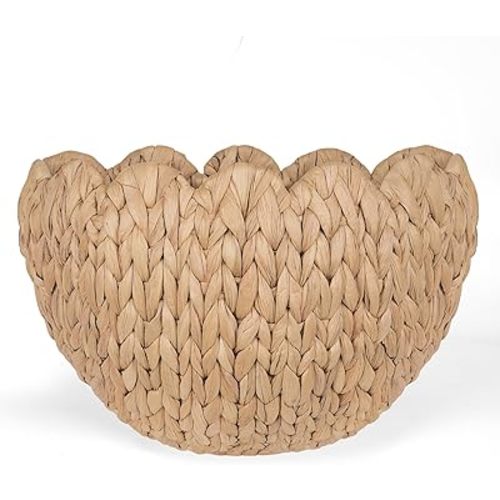 Wicker wall Basket, Scalloped Wall Basket Natural Water Hyacinth, Hanging Baskets for Organizing and Decor, Woven Storage Baskets for Door Mounted Entryway Flower Mail Plant Nursery