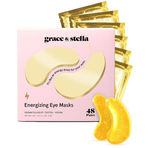 grace & stella Award Winning Under Eye Mask - Travel Essentials - Birthday Gifts for Women - Gel Eye Patches for Dark Circles, Puffy Eyes, Wrinkles, Undereye Bags - Vegan Self Care (48 Pairs, Gold)