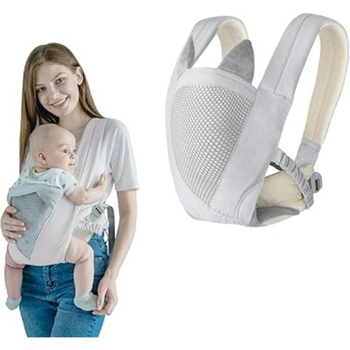 Baby Carrier, Baby Essentials Baby Wraps Lightweight Handsfree Baby Sling Carriers Travel Gear Cozy Infant Holder Adjustable Breathable Mesh Toddler Carrier Newborn to Toddler 7-40 lbs (Grey)