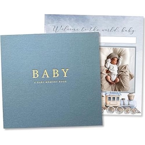 Peachly Baby Boy Memory Book - Baby Book for Boy - Baby First Year Keepsake Journal - Simple Scrapbook for Milestones - Finn (Blue)