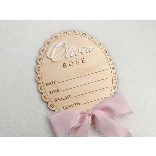 Personalized Baby Girl Birth Stats Sign | Newborn Name Sign, Nursery Decor, Photo Prop, Hospital Announcement, Ribbon Bow Keepsake
