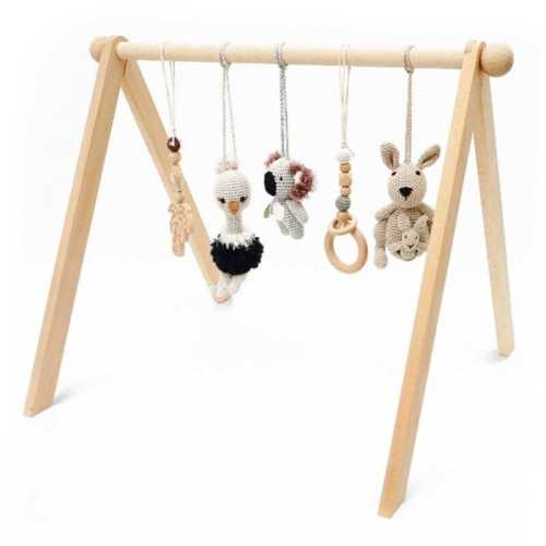 Natural Wood Baby Play Gym & Handmade Crochet Toys - Jabaloo - Australia Friends