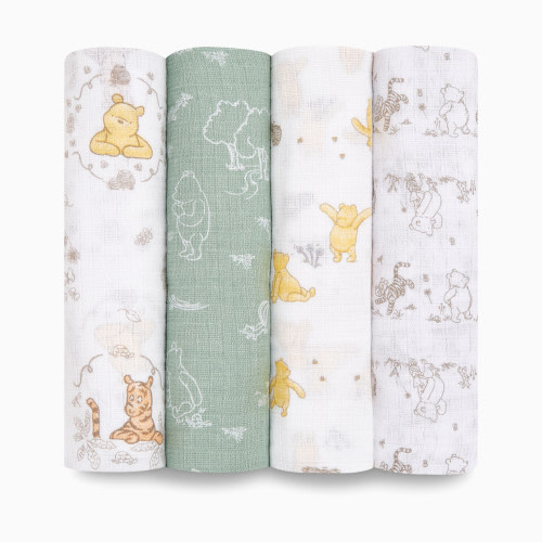 Aden + Anais Disney Essentials Cotton Muslin Swaddles (4 Pack) - Winnie + Friends, 4