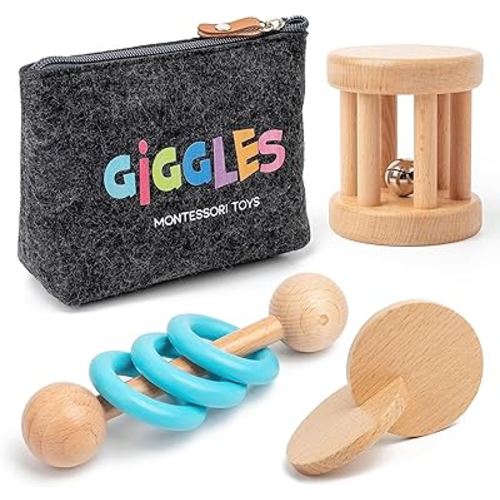 Montessori Toys for Babies 0-6 Months and 6-12 Months - Eco-Friendly Wooden Baby Toy for Sensory Stimulation, Skill-Building, and Cognitive Growth - Best Montessori Baby Toys Parent (Blue)