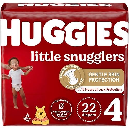 Huggies Size 4 Diapers, Little Snugglers Baby Diapers, Size 4 (22-37 lbs), 22 Count