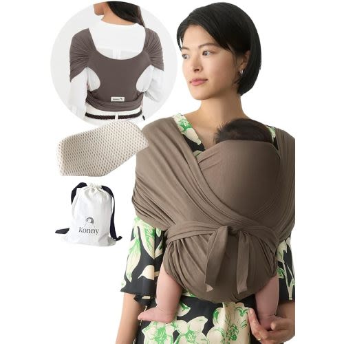 Konny Baby Carrier Flex SoftBreeze with Head Support - Adjustable, Easy to Wear, Hands-Free Breathable Baby Wrap Sling, Perfect for Newborn Babies Essentials up to 44 lbs (M-4XL) - Mocha