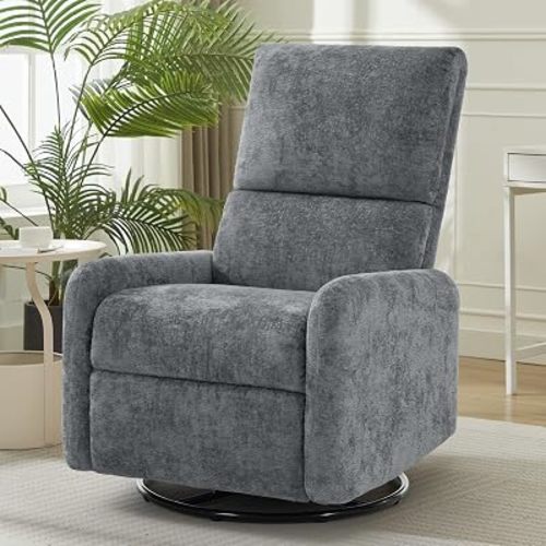 Korser 360° Rocking Chair, Nursery Rocker Chair with Side Pockets, Glider Nursing Chair with Steel Structure Base, Small Chair for Small Spaces, Chenille Swivel Accent Chairs for Living Room, Nursing