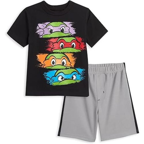 Nickelodeon Teenage Mutant Ninja Turtles T-Shirt and Mesh Shorts Outfit Set Toddler to Big Kid Sizes (2T - 10-12)