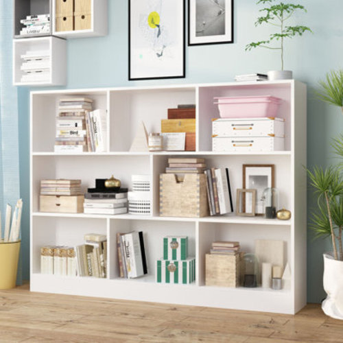 Latitude Run® White Cube Bookshelf, Wood Bookcase With Base, 3 Tier Open Shelves | Wayfair