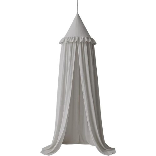 Wonder Space Kids Bed Canopy with Ruffles, Lace Frilled Cotton Tent Net, Pastel Neutral Colors for Boys & Girls, Nursery Room Baby Crib Hanging Curtain Mosquito Net Children Reading Nook Decor (Grey)