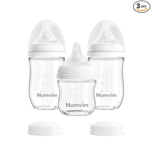 Natural Glass Baby Bottles with Gentle & Extra Slow Flow Nipples, Newborn Breastfeeding Bottle, Anti-Colic, Includes 1pcs SS Nipples(0 Month+) 2pcs S Nipples(1m+),3 Packs (White 3 Oz + 5 Ounce)